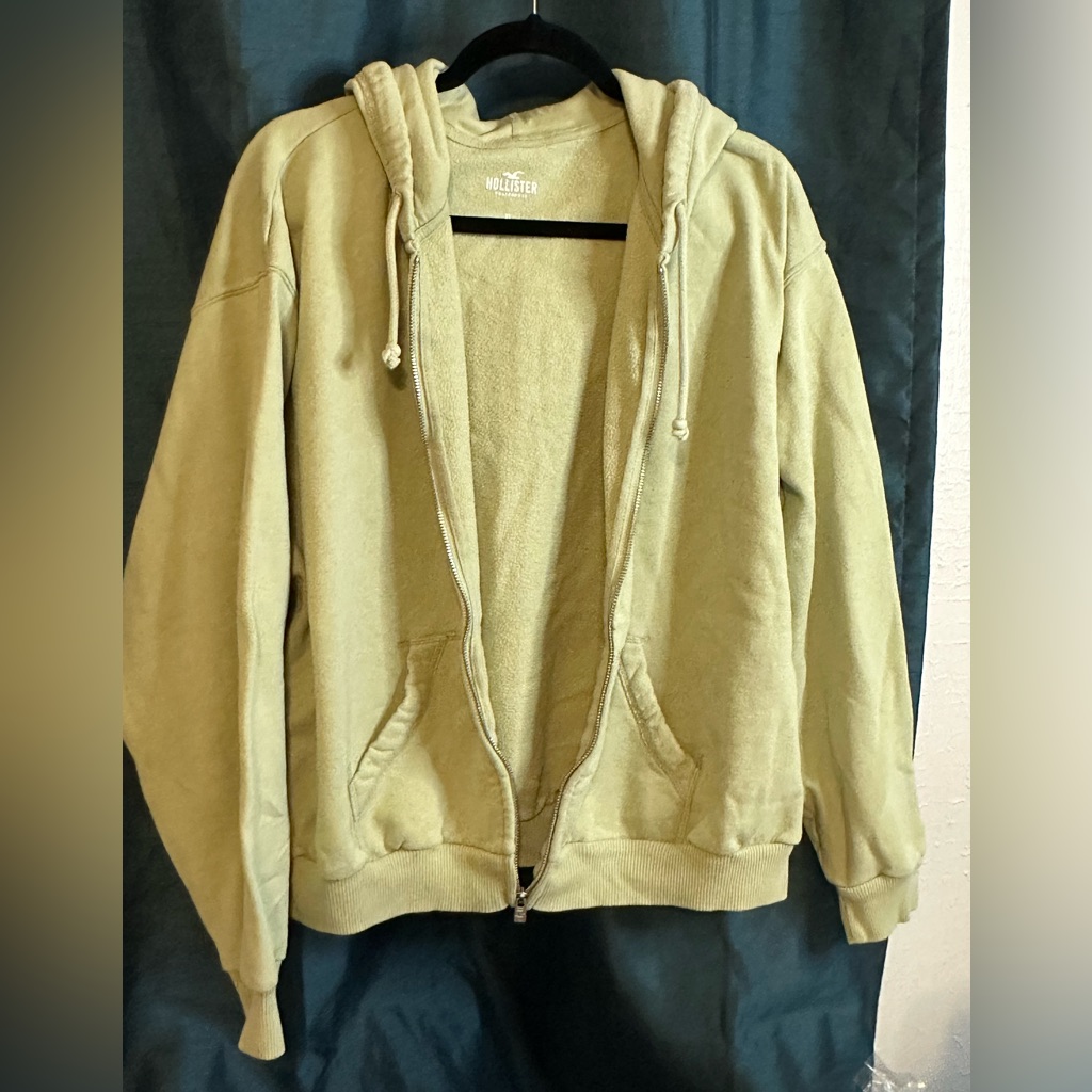 Hollister Light Sage Green Zip-Up Hoodie